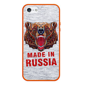 Чехол для iPhone 5/5S матовый с принтом made in Russia , Силикон | Область печати: задняя сторона чехла, без боковых панелей | Тематика изображения на принте: bear | made | made in russia | russia | злой | медведь | пасть | русский | я | я русский