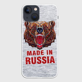 Чехол для iPhone 13 mini с принтом made in Russia ,  |  | Тематика изображения на принте: bear | made | made in russia | russia | злой | медведь | пасть | русский | я | я русский