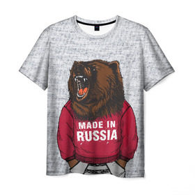 Мужская футболка 3D с принтом made in Russia , 100% полиэфир | прямой крой, круглый вырез горловины, длина до линии бедер | Тематика изображения на принте: bear | made | made in russia | russia | злой | медведь | пасть | русский | я | я русский