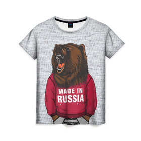 Женская футболка 3D с принтом made in Russia , 100% полиэфир ( синтетическое хлопкоподобное полотно) | прямой крой, круглый вырез горловины, длина до линии бедер | bear | made | made in russia | russia | злой | медведь | пасть | русский | я | я русский