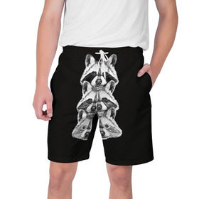 Мужские шорты 3D с принтом Еноты ,  полиэстер 100% | прямой крой, два кармана без застежек по бокам. Мягкая трикотажная резинка на поясе, внутри которой широкие завязки. Длина чуть выше колен | енот