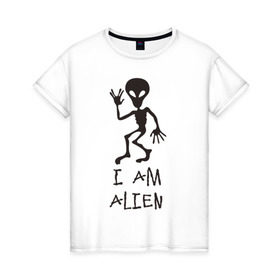 Женская футболка хлопок с принтом Alien , 100% хлопок | прямой крой, круглый вырез горловины, длина до линии бедер, слегка спущенное плечо | инопланетянин | нло | прикол | пришелец | юмор