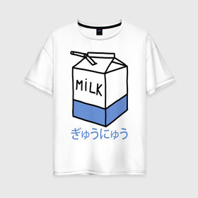 Женская футболка хлопок Oversize с принтом milk , 100% хлопок | свободный крой, круглый ворот, спущенный рукав, длина до линии бедер
 | milk | milkman | moloko | коробка | молоко | напиток | тетрапак