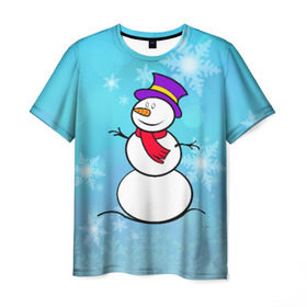 Мужская футболка 3D с принтом Снеговик , 100% полиэфир | прямой крой, круглый вырез горловины, длина до линии бедер | новый год | снеговик