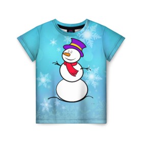Детская футболка 3D с принтом Снеговик , 100% гипоаллергенный полиэфир | прямой крой, круглый вырез горловины, длина до линии бедер, чуть спущенное плечо, ткань немного тянется | Тематика изображения на принте: новый год | снеговик