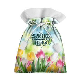 Подарочный 3D мешок с принтом Весна в моем сердце , 100% полиэстер | Размер: 29*39 см | Тематика изображения на принте: heart | весенний макет с тюльпанами поднимет настроение вам и окружающимspring | весна | сердце | тюльпан | цветы