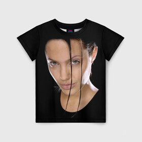 Детская футболка 3D с принтом Анжелина Джоли , 100% гипоаллергенный полиэфир | прямой крой, круглый вырез горловины, длина до линии бедер, чуть спущенное плечо, ткань немного тянется | Тематика изображения на принте: angelina jolie | американская актриса | анжелина джоли | режиссёр | фотомодель | ценарист