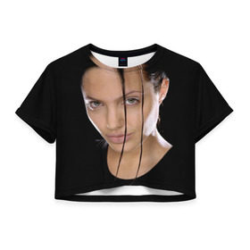 Женская футболка 3D укороченная с принтом Анжелина Джоли , 100% полиэстер | круглая горловина, длина футболки до линии талии, рукава с отворотами | angelina jolie | американская актриса | анжелина джоли | режиссёр | фотомодель | ценарист