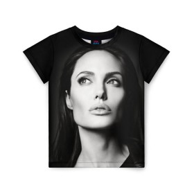 Детская футболка 3D с принтом Анжелина Джоли , 100% гипоаллергенный полиэфир | прямой крой, круглый вырез горловины, длина до линии бедер, чуть спущенное плечо, ткань немного тянется | angelina jolie | американская актриса | анжелина джоли | режиссёр | фотомодель | ценарист