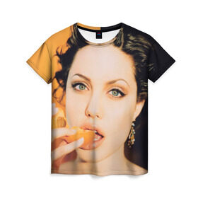 Женская футболка 3D с принтом Анжелина Джоли , 100% полиэфир ( синтетическое хлопкоподобное полотно) | прямой крой, круглый вырез горловины, длина до линии бедер | angelina jolie | американская актриса | анжелина джоли | режиссёр | фотомодель | ценарист