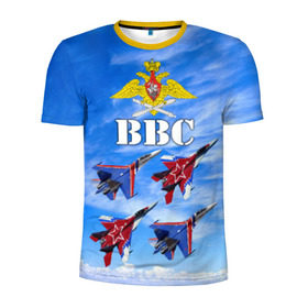 Мужская футболка 3D спортивная с принтом ВВС России , 100% полиэстер с улучшенными характеристиками | приталенный силуэт, круглая горловина, широкие плечи, сужается к линии бедра | авиация | ввс | день ввс | небо | россия | самолёты