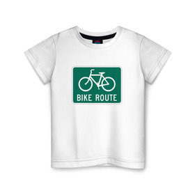 Детская футболка хлопок с принтом Дорога для велосипедистов , 100% хлопок | круглый вырез горловины, полуприлегающий силуэт, длина до линии бедер | велосипед | дорожный велосипедный знак знак | спорт | экстрим