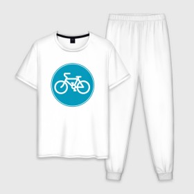Мужская пижама хлопок с принтом Велосипедный знак , 100% хлопок | брюки и футболка прямого кроя, без карманов, на брюках мягкая резинка на поясе и по низу штанин
 | велосипед | велосипедный знак приятного цвета.знак | спорт | экстрим