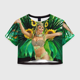 Женская футболка 3D укороченная с принтом Карнавал в Рио , 100% полиэстер | круглая горловина, длина футболки до линии талии, рукава с отворотами | бразилия