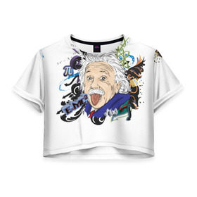 Женская футболка 3D укороченная с принтом Einstein , 100% полиэстер | круглая горловина, длина футболки до линии талии, рукава с отворотами | einstein | emc2 | наука | теория | физика | эйнштейн