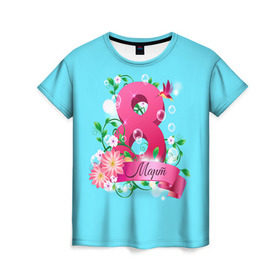 Женская футболка 3D с принтом Восьмерка и колибри , 100% полиэфир ( синтетическое хлопкоподобное полотно) | прямой крой, круглый вырез горловины, длина до линии бедер | 8 марта | женский | колибри | международный | подарок | цветы