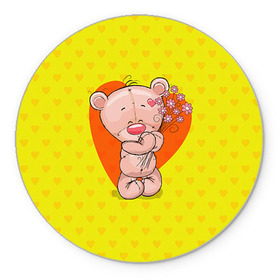 Коврик круглый с принтом Мишка с цветочками , резина и полиэстер | круглая форма, изображение наносится на всю лицевую часть | Тематика изображения на принте: 8марта | весна | девушкам | милый | мишка | подарок | цветок