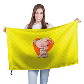 Флаг 3D с принтом Мишка с цветочками , 100% полиэстер | плотность ткани — 95 г/м2, размер — 67 х 109 см. Принт наносится с одной стороны | 8марта | весна | девушкам | милый | мишка | подарок | цветок