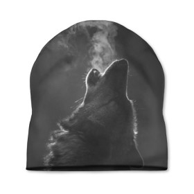 Шапка 3D с принтом Воющий волк , 100% полиэстер | универсальный размер, печать по всей поверхности изделия | Тематика изображения на принте: animal