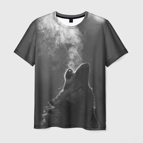 Мужская футболка 3D с принтом Воющий волк , 100% полиэфир | прямой крой, круглый вырез горловины, длина до линии бедер | Тематика изображения на принте: animal