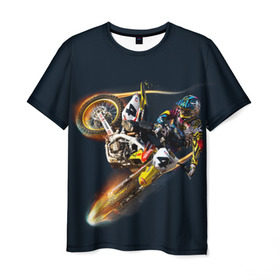 Мужская футболка 3D с принтом Motorcycle Racing , 100% полиэфир | прямой крой, круглый вырез горловины, длина до линии бедер | motocross | motorcycle racing | мотоцикл