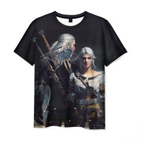 Мужская футболка 3D с принтом Geralt and Ciri , 100% полиэфир | прямой крой, круглый вырез горловины, длина до линии бедер | Тематика изображения на принте: ciri | gerald | roach | wild hunt | witcher | ведьмак | ведьмы | геральд | дикая охота | йен | йеннифер | плотва | цири