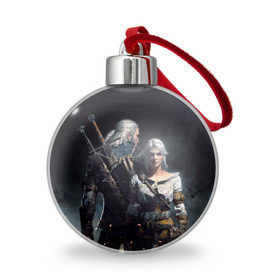 Ёлочный шар с принтом Geralt and Ciri , Пластик | Диаметр: 77 мм | ciri | gerald | roach | wild hunt | witcher | ведьмак | ведьмы | геральд | дикая охота | йен | йеннифер | плотва | цири
