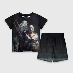 Детский костюм с шортами 3D с принтом Geralt and Ciri ,  |  | ciri | gerald | roach | wild hunt | witcher | ведьмак | ведьмы | геральд | дикая охота | йен | йеннифер | плотва | цири