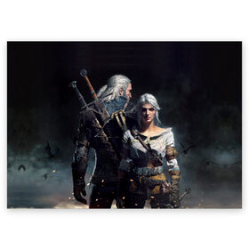 Поздравительная открытка с принтом Geralt and Ciri , 100% бумага | плотность бумаги 280 г/м2, матовая, на обратной стороне линовка и место для марки
 | ciri | gerald | roach | wild hunt | witcher | ведьмак | ведьмы | геральд | дикая охота | йен | йеннифер | плотва | цири