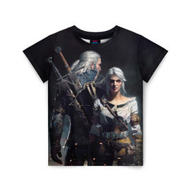 Детская футболка 3D с принтом Geralt and Ciri , 100% гипоаллергенный полиэфир | прямой крой, круглый вырез горловины, длина до линии бедер, чуть спущенное плечо, ткань немного тянется | ciri | gerald | roach | wild hunt | witcher | ведьмак | ведьмы | геральд | дикая охота | йен | йеннифер | плотва | цири