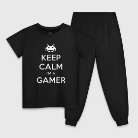 Детская пижама хлопок с принтом Keep Calm im a Gamer , 100% хлопок |  брюки и футболка прямого кроя, без карманов, на брюках мягкая резинка на поясе и по низу штанин
 | 