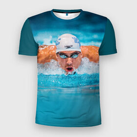 Мужская футболка 3D спортивная с принтом Пловец , 100% полиэстер с улучшенными характеристиками | приталенный силуэт, круглая горловина, широкие плечи, сужается к линии бедра | Тематика изображения на принте: плавание | спорт