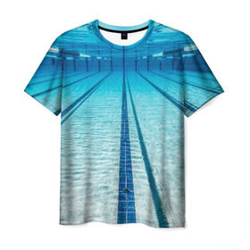 Мужская футболка 3D с принтом Бассейн , 100% полиэфир | прямой крой, круглый вырез горловины, длина до линии бедер | Тематика изображения на принте: плавание | спорт