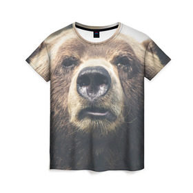 Женская футболка 3D с принтом Русский медведь , 100% полиэфир ( синтетическое хлопкоподобное полотно) | прямой крой, круглый вырез горловины, длина до линии бедер | медведь | россия | русский | символ | ссср