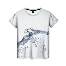 Женская футболка 3D с принтом Белая вода , 100% полиэфир ( синтетическое хлопкоподобное полотно) | прямой крой, круглый вырез горловины, длина до линии бедер | вода | волна | жидкость | пузырьки