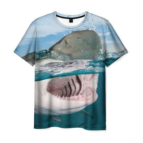 Мужская футболка 3D с принтом Хищная акула , 100% полиэфир | прямой крой, круглый вырез горловины, длина до линии бедер | акула | море | океан | природа | хищник
