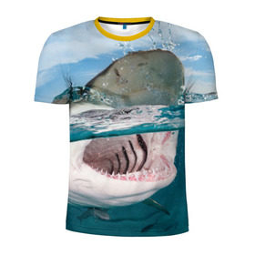 Мужская футболка 3D спортивная с принтом Хищная акула , 100% полиэстер с улучшенными характеристиками | приталенный силуэт, круглая горловина, широкие плечи, сужается к линии бедра | акула | море | океан | природа | хищник