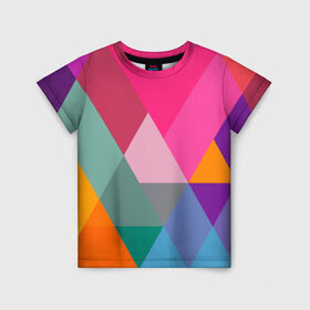 Детская футболка 3D с принтом Разноцветные полигоны , 100% гипоаллергенный полиэфир | прямой крой, круглый вырез горловины, длина до линии бедер, чуть спущенное плечо, ткань немного тянется | абстракция | полигон | ромб | узор | фон | цвет