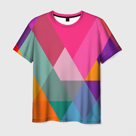 Мужская футболка 3D с принтом Разноцветные полигоны , 100% полиэфир | прямой крой, круглый вырез горловины, длина до линии бедер | Тематика изображения на принте: абстракция | полигон | ромб | узор | фон | цвет