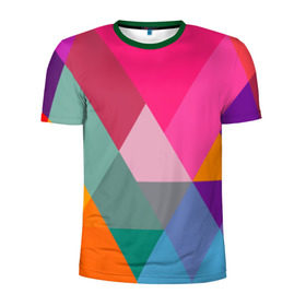 Мужская футболка 3D спортивная с принтом Разноцветные полигоны , 100% полиэстер с улучшенными характеристиками | приталенный силуэт, круглая горловина, широкие плечи, сужается к линии бедра | абстракция | полигон | ромб | узор | фон | цвет