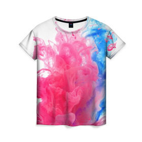 Женская футболка 3D с принтом Взрыв красок , 100% полиэфир ( синтетическое хлопкоподобное полотно) | прямой крой, круглый вырез горловины, длина до линии бедер | краски | розовый | яркий