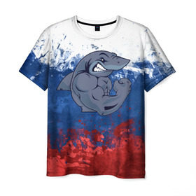 Мужская футболка 3D с принтом Акула , 100% полиэфир | прямой крой, круглый вырез горловины, длина до линии бедер | плавание | россия | русский | спорт