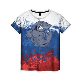 Женская футболка 3D с принтом Акула , 100% полиэфир ( синтетическое хлопкоподобное полотно) | прямой крой, круглый вырез горловины, длина до линии бедер | плавание | россия | русский | спорт