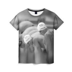 Женская футболка 3D с принтом Пловцы , 100% полиэфир ( синтетическое хлопкоподобное полотно) | прямой крой, круглый вырез горловины, длина до линии бедер | плавание | спорт