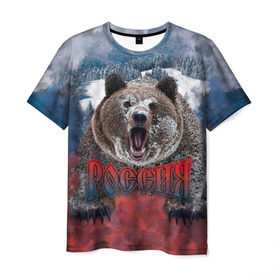 Мужская футболка 3D с принтом Русский медведь , 100% полиэфир | прямой крой, круглый вырез горловины, длина до линии бедер | медведь | патриот | россия | русский медведь