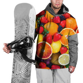 Накидка на куртку 3D с принтом Мультифрукт , 100% полиэстер |  | апельсин | ежевика | киви | клубника | лимон | яблоко