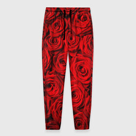 Мужские брюки 3D с принтом Красные розы , 100% полиэстер | манжеты по низу, эластичный пояс регулируется шнурком, по бокам два кармана без застежек, внутренняя часть кармана из мелкой сетки | Тематика изображения на принте: букет | лепесток | роза | розы | цвет | цветок