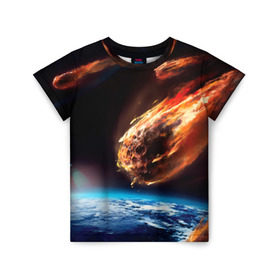 Детская футболка 3D с принтом Метеориты , 100% гипоаллергенный полиэфир | прямой крой, круглый вырез горловины, длина до линии бедер, чуть спущенное плечо, ткань немного тянется | астероид | земля | космос | метеор | планета