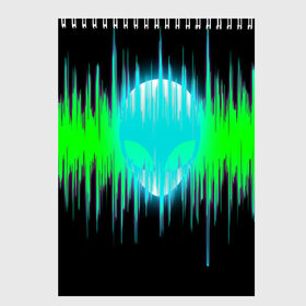 Скетчбук с принтом Alien , 100% бумага
 | 48 листов, плотность листов — 100 г/м2, плотность картонной обложки — 250 г/м2. Листы скреплены сверху удобной пружинной спиралью | Тематика изображения на принте: alien | звук | инопланетянин | клуб | музыка | пришелец
