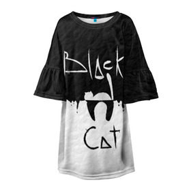 Детское платье 3D с принтом Black cat , 100% полиэстер | прямой силуэт, чуть расширенный к низу. Круглая горловина, на рукавах — воланы | Тематика изображения на принте: черный кот